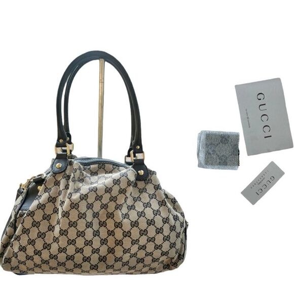 Gucci Sukey Large Canvas Leather Trim Large Satchel Handbag Purse Authentic - Picture 1 of 14